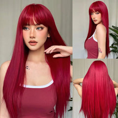 Long Red Wine Straight Wig