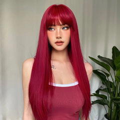 Long Red Wine Straight Wig