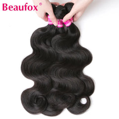 Beaufox Body Wave Bundles Brazilian Hair Weave Bundles 1/3/4 PCS Human Hair Bundles Natural /Jet Black 8-30"Remy Hair Extensions